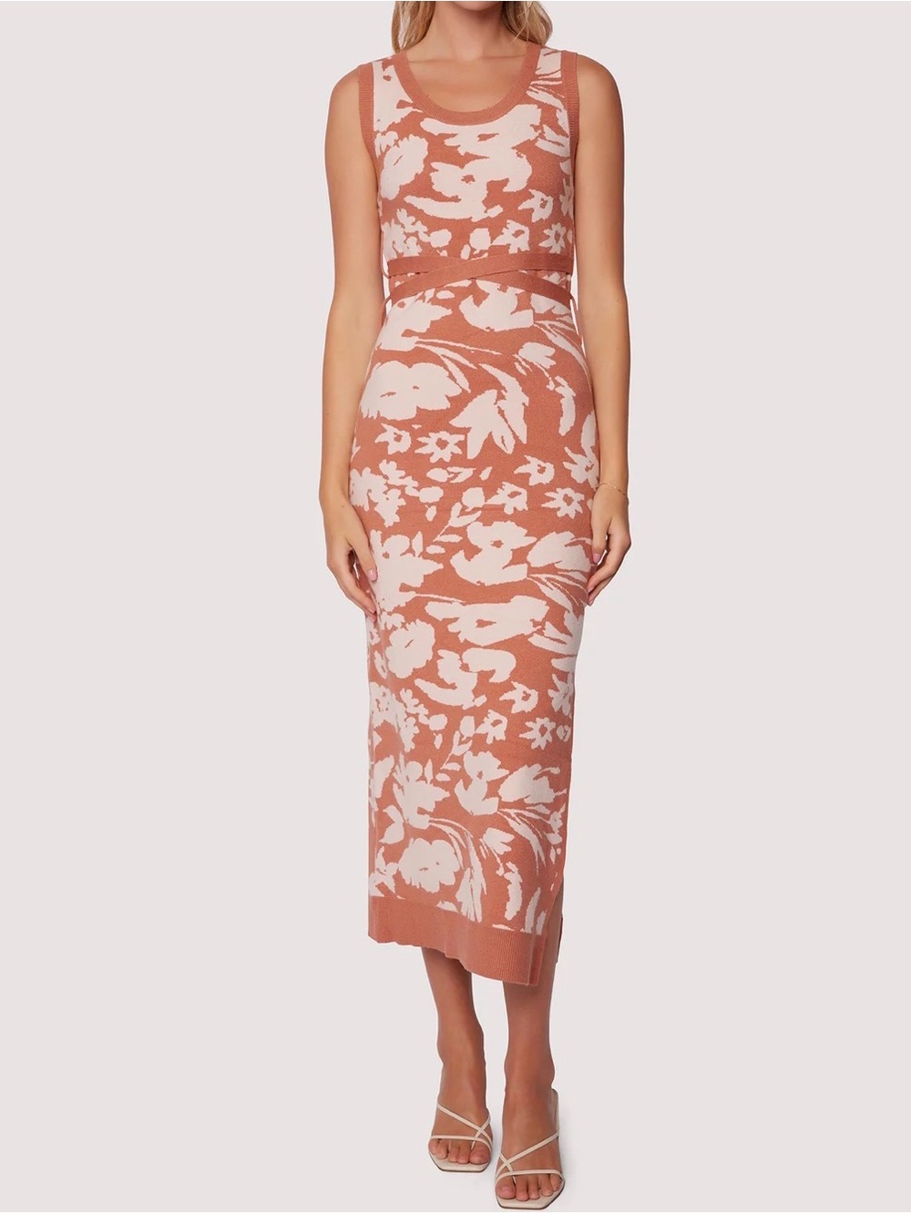 Lost + Wander Aurora Floral Knit Midi Dress in Dusty Rose and Cream (SS)